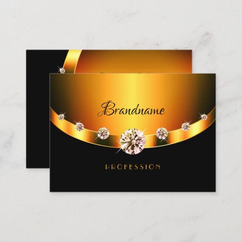 Bright Gold Effect Black with Sparkling Diamonds Business Card