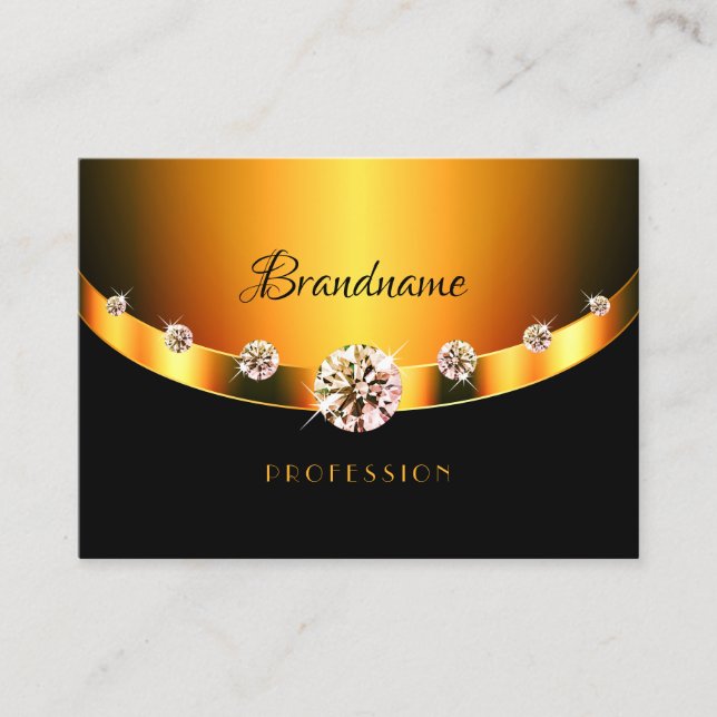 Bright Gold Effect Black with Sparkling Diamonds Business Card (Front)