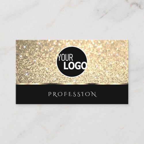Bright Gold Glitter Luminous Stars Chic Black Logo Business Card