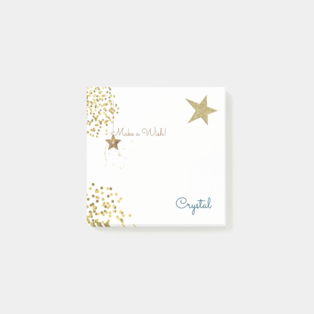 Bright gold glitter sapphire make a wish holiday post-it notes (Front)