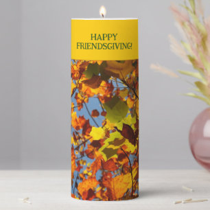 Bright Gold & Leaves Friendsgiving Thanksgiving Pillar Candle
