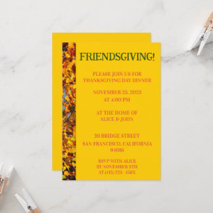 Bright Gold Leaves Thanksgiving Friends Giving Invitation
