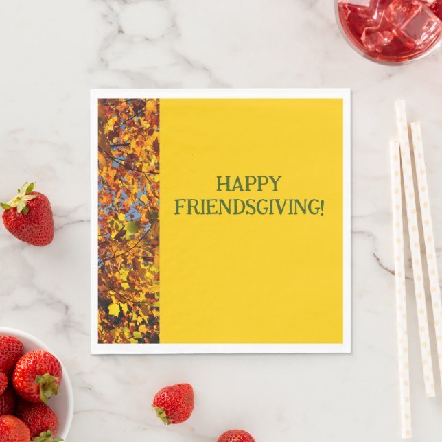 Bright Gold Leaves Thanksgiving Friendsgiving Napkins (Insitu)