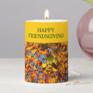 Bright Gold Leaves Thanksgiving Friendsgiving Pillar Candle