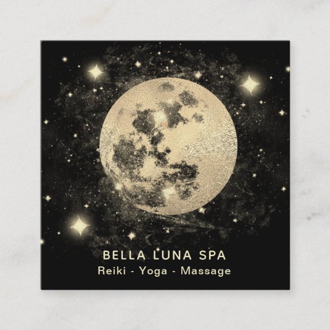 *~* Bright Gold Moon Stars Square Business Card (Front)