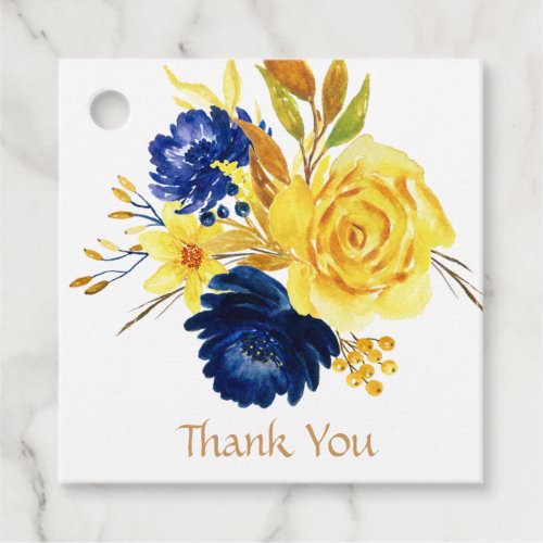 Bright Gold Navy Blue Floral Wedding Thank You Favor Tags