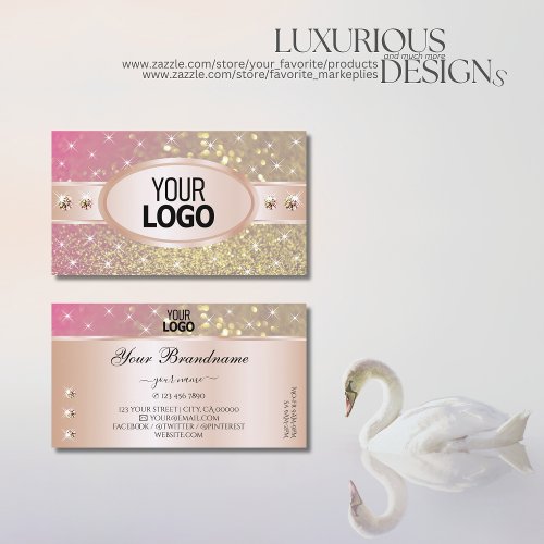 Bright Gold Pink Purple Glitter Jewels add Logo Business Card