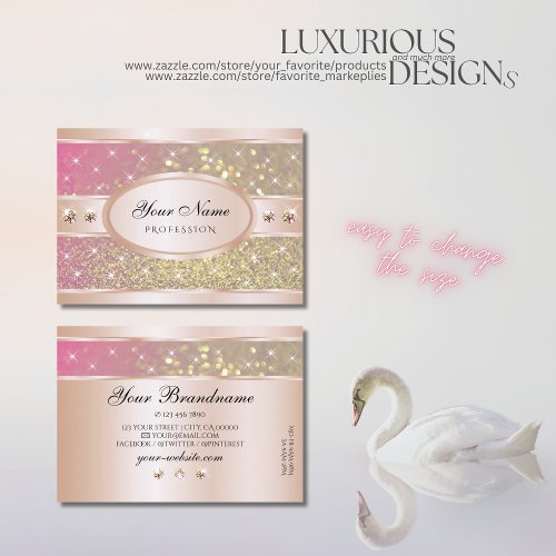 Bright Gold Pink Purple Glitter Jewels Exquisite Business Card
