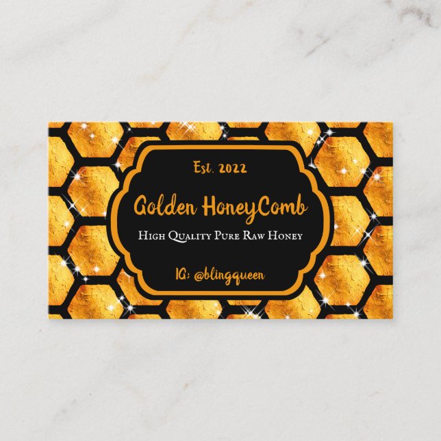 Bright Gold Pureraw Farm Glitz Honeycomb Business Card (Front)
