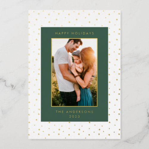 Bright Gold Stars Frame Photo Happy Foil Holiday Card