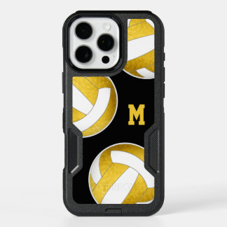 bright gold white girly volleyballs monogrammed iPhone 16 pro max case