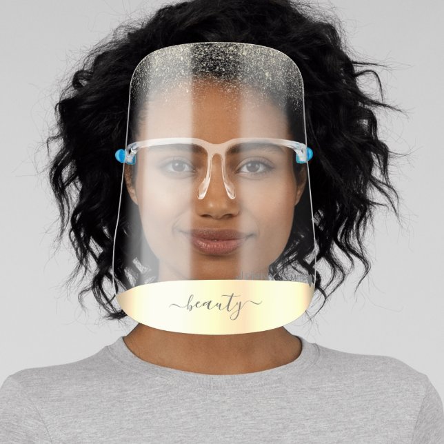 Bright Golden Design Gold Rain Beauty Business Face Shield (Insitu)