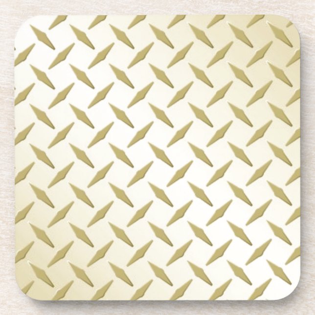 Bright Golden Diamond Plate Pattern Beverage Coaster (Front)