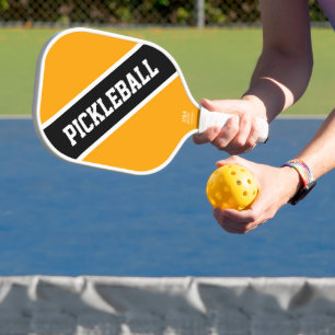 Bright Golden Orange Black Diagonal Racing Stripes Carbon Fiber Pickleball Paddle