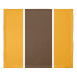 Bright Golden Orange White Brown Vertical Stripes Duvet Cover