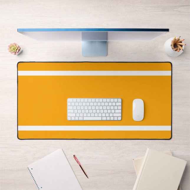 Bright Golden Orange White Edge Racing Stripes  Desk Mat (Office 1)