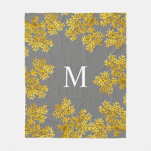 Bright Golden Pink Flower Buds  Monogram Fleece Blanket