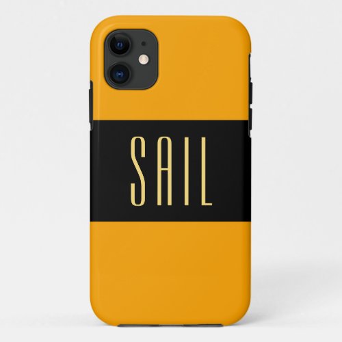 Bright Golden Yellow Black Stripes Sailing Text  iPhone 11 Case