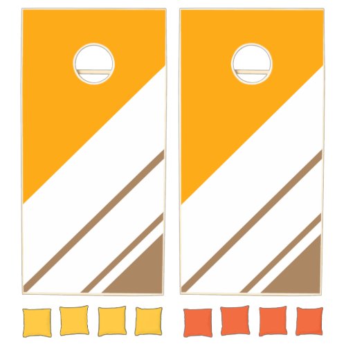 Bright Golden Yellow Brown White Racing Stripes  Cornhole Set