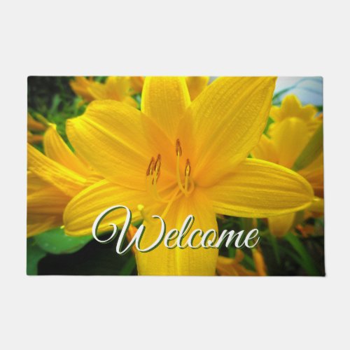 Bright Golden Yellow Day Lily Welcome Doormat