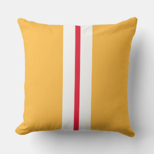Bright Golden Yellow Slim Red White Racing Stripes Outdoor Pillow
