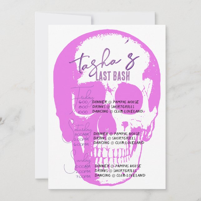 Bright Goth Skull Bachelorette Party Itinerary   Invitation (Front)