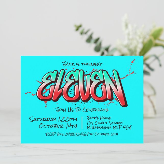 Bright Graffiti Eleven Invitation (Standing Front)