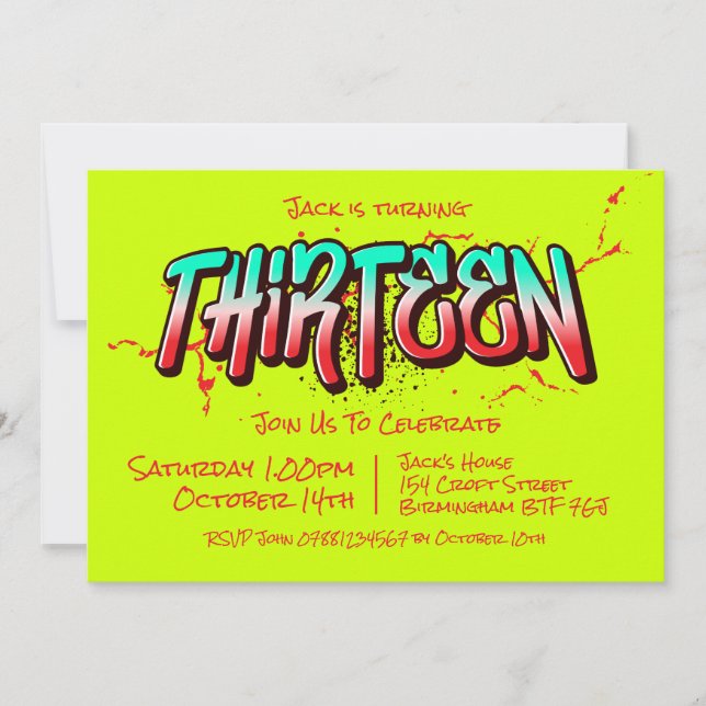 Bright Graffiti Thirteen Invitation (Front)