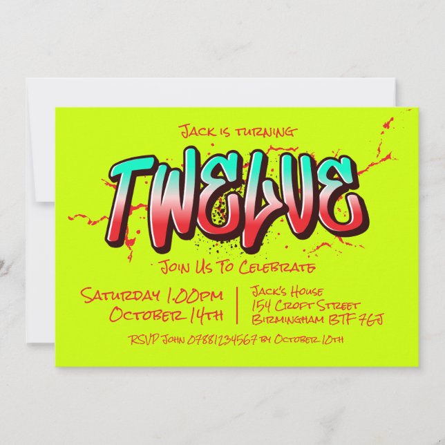 Bright Graffiti Twelve Invitation (Front)