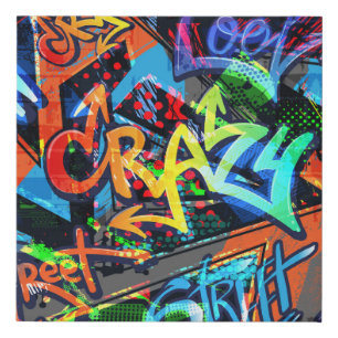 Bright graffiti, urban graphic design. faux canvas print