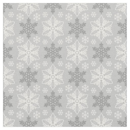 Bright Gray and Winter White Snowflake Pattern Fabric