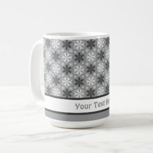 Bright Gray Black Winter White Snowflake Pattern Coffee Mug