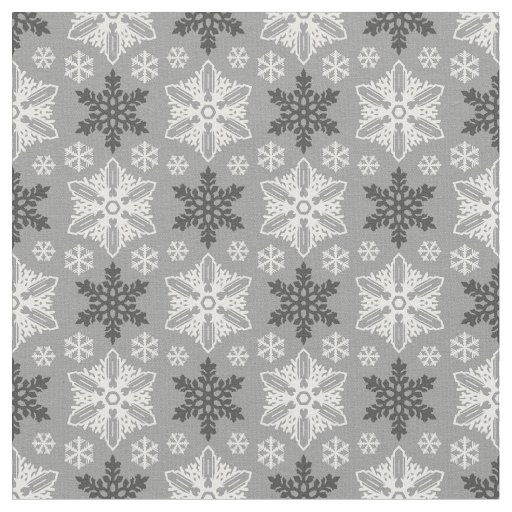 Bright Gray Black Winter White Snowflake Pattern Fabric