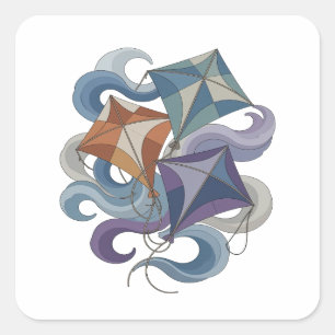 Bright Gray KITE FLYING Sticker Art