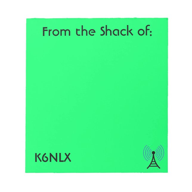 Bright Green Amateur Radio Call Sign Notepad (Front)