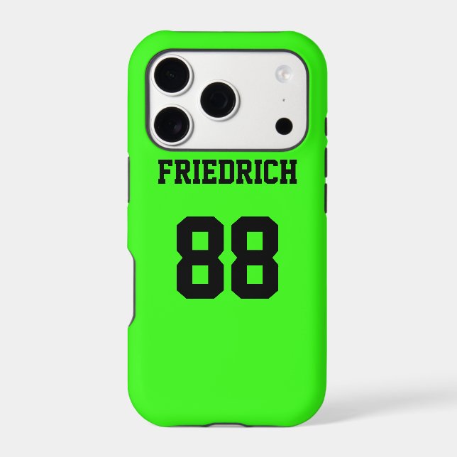 Bright Green and Black Jersey Name Number Case-Mate iPhone Case (Back)