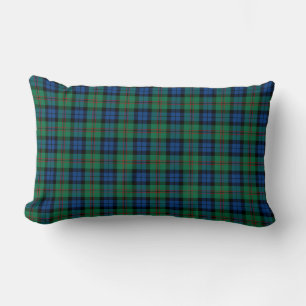 Bright Green and Blue Dundas Clan Scottish Plaid Lumbar Pillow