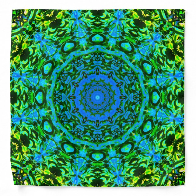 Bright Green and Blue Mandala Bandana (Front)