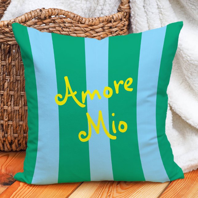 Bright Green and Blue Stripes | Amore Mio Throw Pillow (Creator Uploaded)
