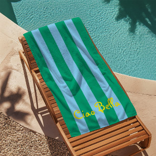 Bright Green and Blue Stripes   Ciao Bella Beach Towel