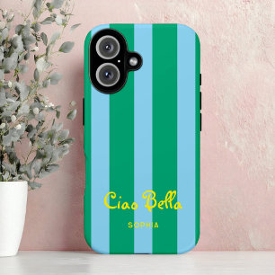 Bright Green and Blue Stripes   Ciao Bella iPhone 17 Case