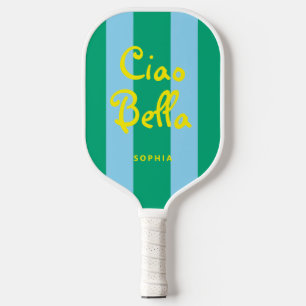 Bright Green and Blue Stripes   Ciao Bella Pickleball Paddle