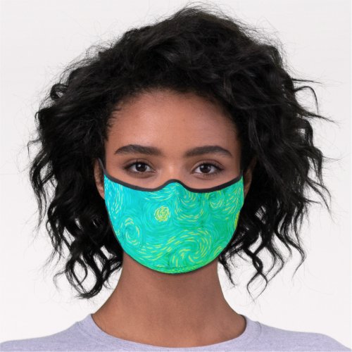 Bright Green and Blue Van Gogh Style Sun and Sky Premium Face Mask