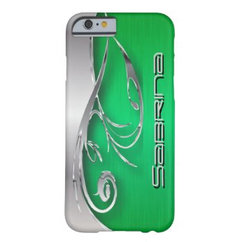 Bright Green and Elegant Silver Metal Print Barely There iPhone 6 Case