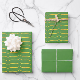 Bright Green and Gold Wrapping Paper Sheets