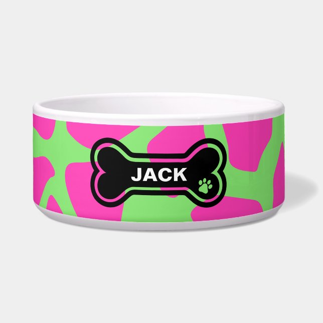 Bright Green and Hot Pink Personalized Bowl (Front)