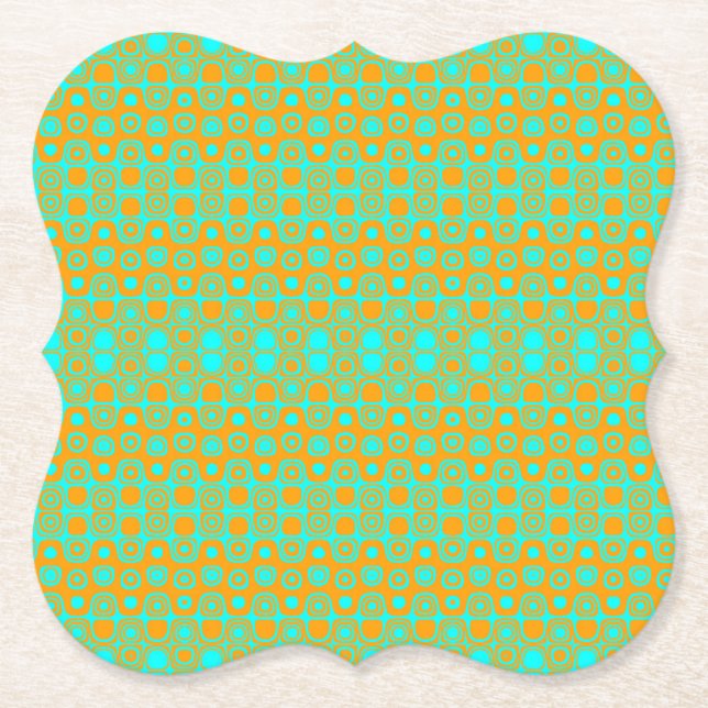 Bright Green and Orange Pattern Paper Coaster (Front)