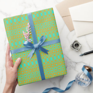 Bright Green and Orange Pattern Wrapping Paper