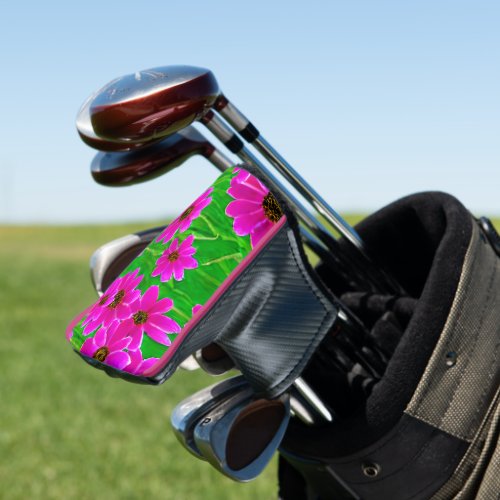 Bright Green and Pink Flower Pattern Golf Head Cover