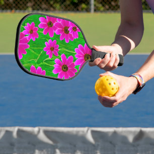 Bright Green and Pink Flower Pattern  Pickleball Paddle